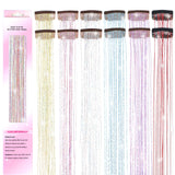 USHUIUS Hair Tinsel Clip in 6 Colors 12Pcs Tinsel Hair Glitter Tinsel Hair Extensions Clip in Hair Tinsel Fairy Hair Tinsel Heat Resistant Sparkly Hair Accessories for Girls Women Kids (12Pcs GALAXY)