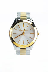 Montre-bracelet Michael Kors Slim Runway en acier inoxydable doré et argenté pour femme MK3198 