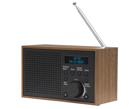 Denver DAB-46DGR FM Radio with Alarm, LCD Display & Antenna (Works with Mains Power or 4xAA Batteries)