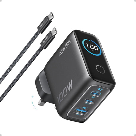 Anker Mobile Charger Wall 100W 2xUSBC 1xUSBA + Display