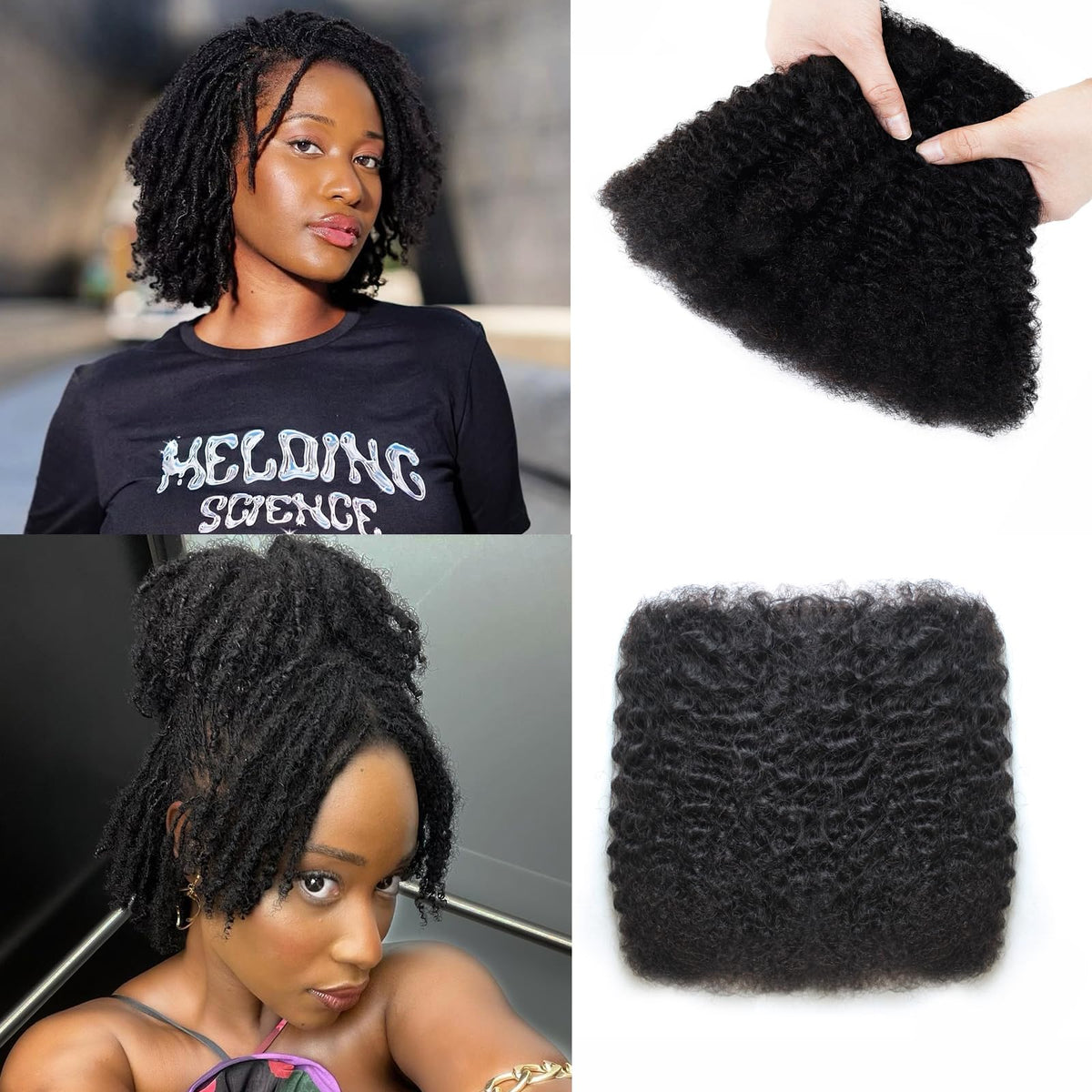 Trekci Afro Kinkys Bulk Human Hair 10 Inch 50g/Pack 100% Human Hair No Short Hair Afro Kinky Human Hair for Dreadlock ExtensionsRepair LocsBraiding Twists and Braids(10Inch 1Pack 1B)