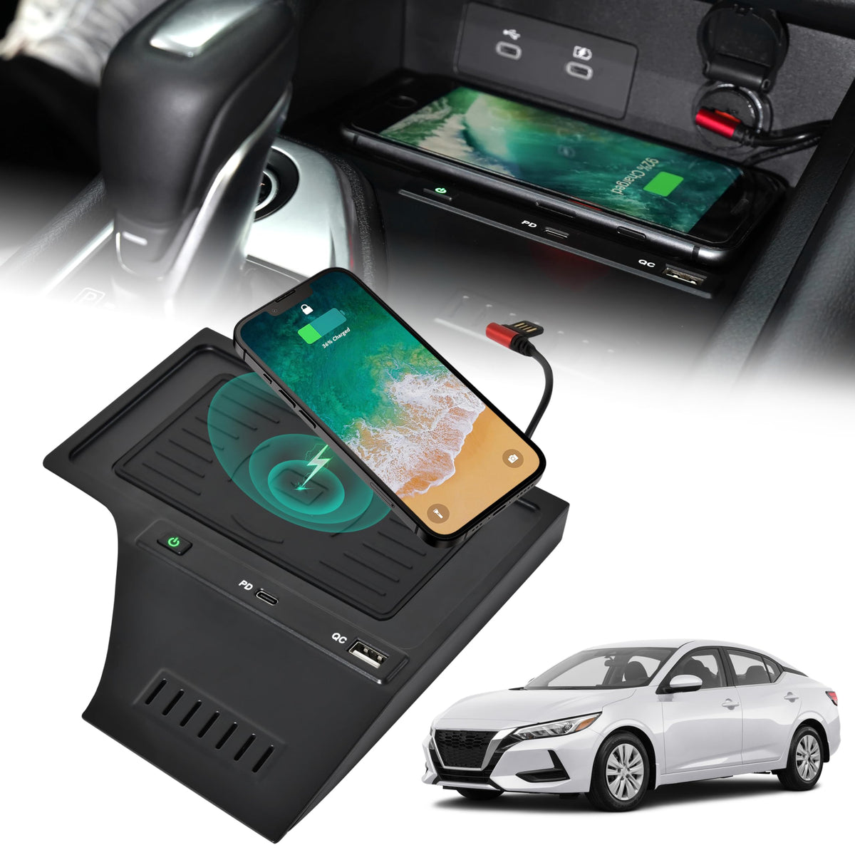 KEWISAUTO Car Wireless Charger for Nissan Sentra S SV SR 2020-2024 Center Console Charging Panel QC PD Fast Phone Charger Pad for 2020 2021 2022 2023 2024 Nissan Sentra S SV SR Accessories