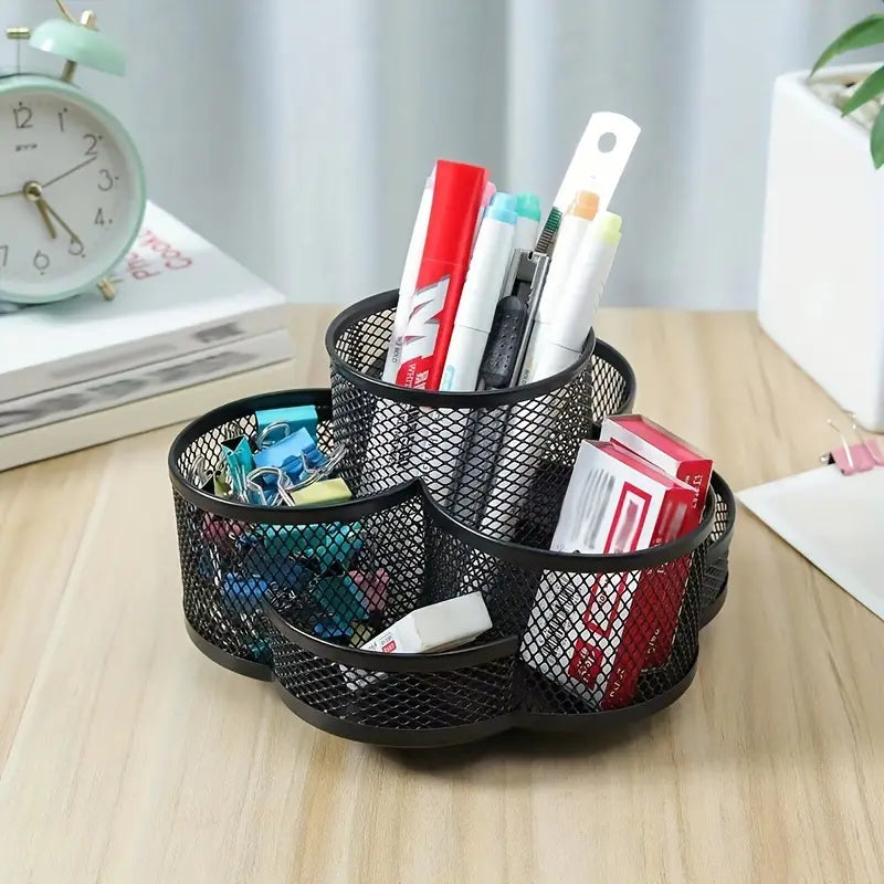 Rotating Plum Blossom Metal Desktop Storage Organizer