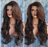 Brown Highlighted Long Curly Hair Fashion Headgear