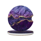 Marble Purple Absorbent Car Coasters for Cup Holders 2 Pack Ceramic Car Cup Holder Coaster with Cork Back and Finger Slot Cute Auto Accessories for Women & Men