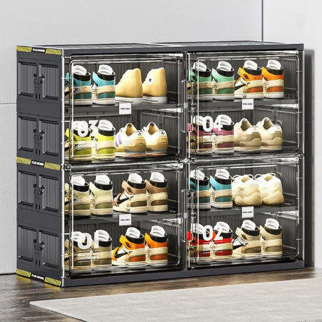 6 Layers Of 24 Pairs Of Hard Plastic Shoe Storage Cabinet, Large Stackable And Foldable Sneaker Shoe Box Storage Cabinet