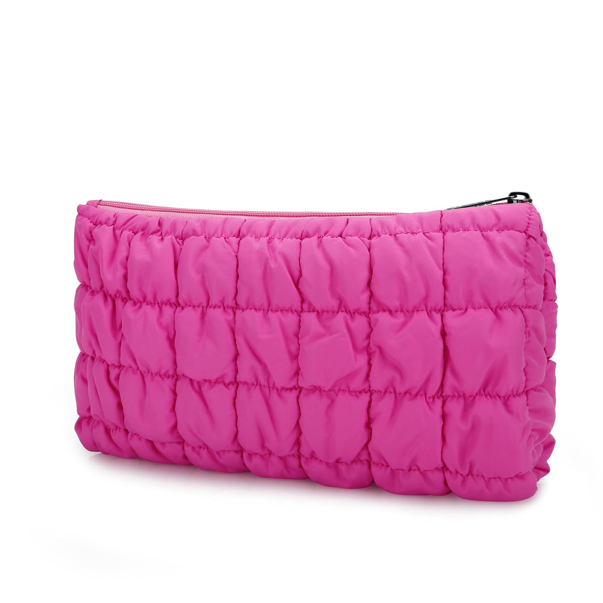 E-Tree Cute Makeup BagQuilted Cosmetic CaseMake up Pouch for PurseTravel Toiletry Zipper PouchZipper Skin Care Bag for Women Cotton Makeup Organizer (Hot Pink)