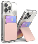 Ringke Stand Slot Card Holder [Phone Wallet Stick on + Stand] ID & Credit Card Holder for Phone Case Solid Card Wallet with Phone Kickstand Compatible with iPhone Galaxy Android - Clear & Peach Pink