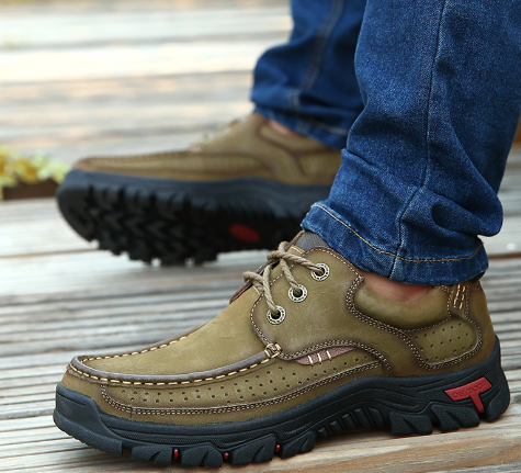 Men's Outdoor Hiking Shoes - Thick Sole Leather Boots