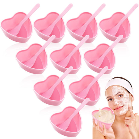 Teenyyou 5 Sets Facial Bowls Plastic Heart Shaped Facial Mask Mixing Bowl with Spatula Pink Facemask Bowl DIY Skin Care Mixing Tool Kit Esthetician Supplies for Lady Women Home Beauty Salon