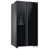 RÉFRIGÉRATEUR SAMSUNG RS65R ARMOIRE, 617L, F, SANS FROST, FONCTION REFROIDISSEMENT RAPIDE, MONO REFROIDISSEMENT, R-600A, AVIS PORTE OUVERTE, MACHINE À GLAÇONS ET DISTRIBUTEUR D'EAU, 20YW SUR COMPRESSEUR INVERTER NUMÉRIQUE, HxLxP 1,78x0,91x0,72, VERRE NOIR