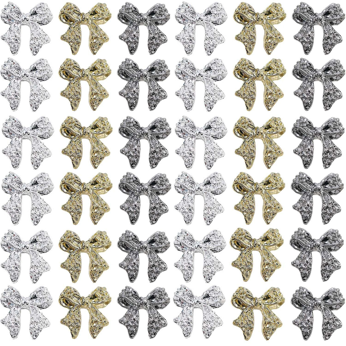 60Pcs 3D Metal Bows Nail Charms Silver Bow Charms Alloy Ribbon Bowknot Nail Bow Charms Nail Rhinestones Acrylic Nail Supplies for Women Nail Art DIY Manicure Accessories Decoration