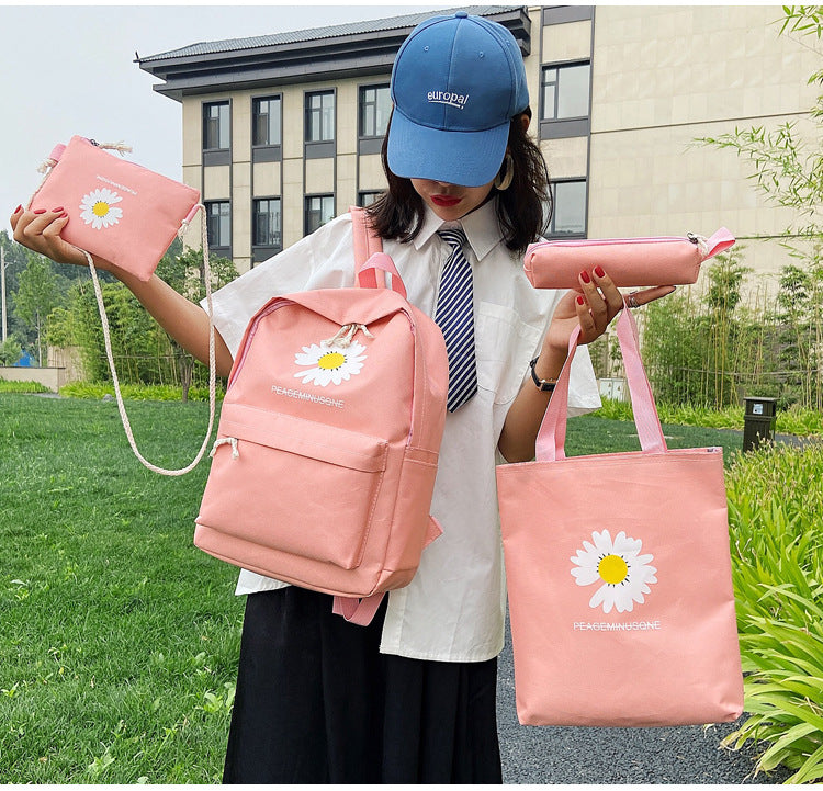 Daisy Print Backpack Set for Students (4 Pieces)