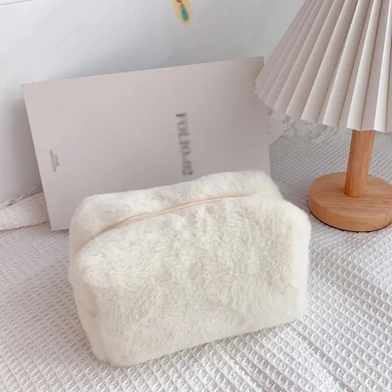 Fluffy Macaron Color Travel Makeup Bag - Large Capacity