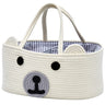 InfiBay Baby Diaper Caddy Organizer Baby Nursery Storage with Removable Dividers and Sturdy Handles Cute Bear BasketWhite Cotton Rope Baby Basket Portable Diaper Storage Basket