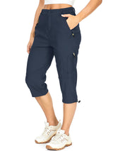 Womens Quick Dry Cargo Hiking ShortsOutdoor Casual Straight Leg Capri Long Shorts for Hiking Camping TravelNavy-14