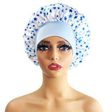 Wide-Brimmed Satin Printed Shower Cap for Beauty