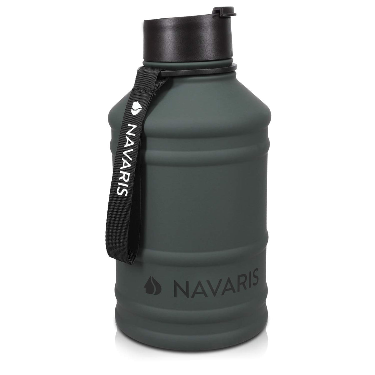 Navaris Stainless Steel Water Bottle - Single-Walled 75oz (2.2L) Big Metal Drinking Bottle for Sports Camping Gym - More Than Half Gallon Capacity