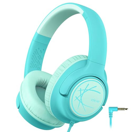 iClever Kids Headphones with Cord 85dBA Safe Volume Wired Headphones for Kids Stereo Sound Foldable Adjustable 3.5mm Jack Over Ear Kids Headphones for School/Boys/Girls/iPad/Tablet/Travel Green