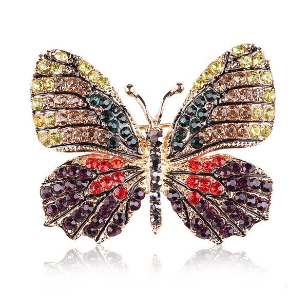 Colorful Rhinestone Alloy Butterfly Brooch Accessory