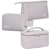 Linpr 3 Pcs Makeup Bag Set Portable Waterproof PU Striped Leather Toiletry Bags Cute Travel Cosmetic Organizer for Women and Girls (Light Purple)
