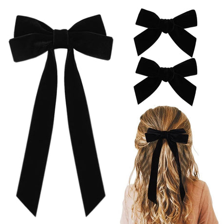 HIFANMM Christmas Bow Hair Clips for Girls Xmas Black Hair Bows Velvet Fabric Hair Accessories Cute Winter Bow Hairpins Candy Colored Hair Clips Alligator Hair Barrettes New Year Outfit Decor 3Pcs