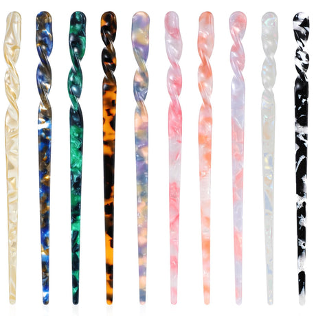 10 PCS Retro Chinese Hair Sticks Acetate Hair Sticks for Buns Vintage Leopard Print Hair Chopsticks for Women Tortoise Shell Hairpin Vintage Hair Stick Pin for Women Girls Hair Accessories