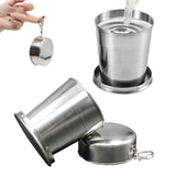 250ml Stainless Steel Camping Mug Camping Folding Cup Reusable Mug Portable Outdoor Travel Demountable Collapsible Cup with Keychain for Camping Hiking Travel (2 Pcs)