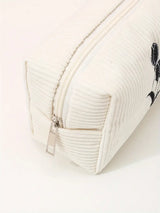 Black Tulip Embroidery Makeup Bag with Zipper Organizer