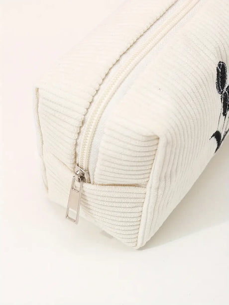 Black Tulip Embroidery Makeup Bag with Zipper Organizer