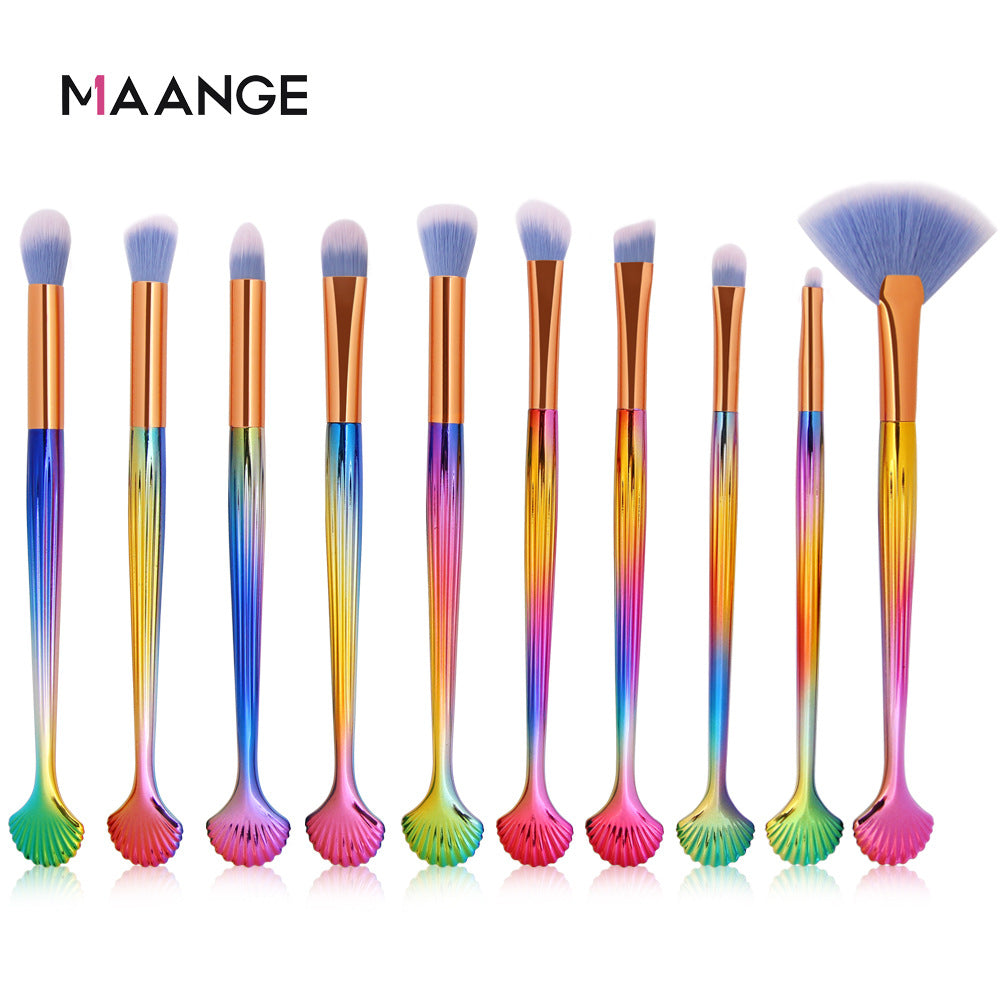 10-Piece Shell Makeup Brush Set - Beauty Tools