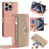 LUVI Compatible with iPhone 16 Pro Max Wallet Case PU Leather Card Holder Mirror Lanyard Crossbody Stand Kickstand Ring Fashion Protection Shockproof Cover for Women Girls Man -Pink