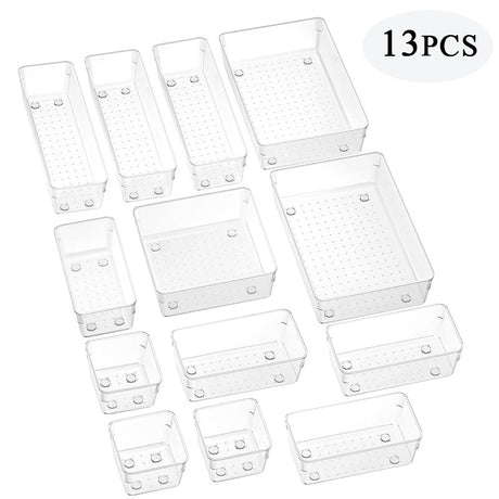 Home Plastic Transparent Drawer Storage Box Set (5 Sizes)