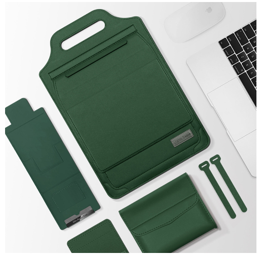 Leather Sleeve with Stand for Laptop and Phone (One Piece)