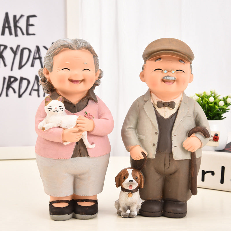 Creative Elderly Couple Figurine for Home Decor Gift