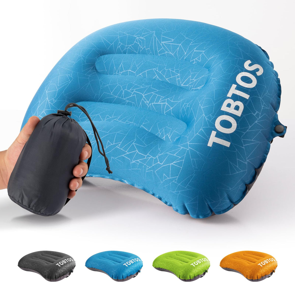 TOBTOS Camping Pillow Inflatable Pillow for Camping Ultralight Backpacking Pillow Ergonomic Support for Neck & Lumbar Blow Up Air Pillow for Travel Hiking Outdoor (Navy Blue)