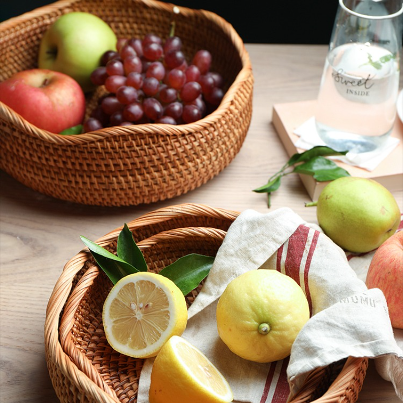 Hand-Woven Rattan Storage Basket for Kitchen & Picnic