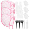 15PCS Hair Highlighting Kit Includes Highlight Caps for Hair Hair Highlighting Crochet Hooks Dye Brushes GlovesHair Dye Shawlfor Salon Hair Dyeing Hairdressing(Pink)