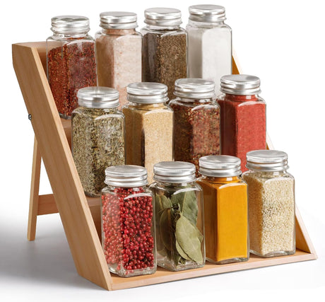 RoyalHouse Bamboo Spice Rack Organizer for Kitchen Cabinet Countertop Display Shelf- 3 Tier Shelf -Space Organizer for Kitchen and Bathroom