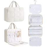 HBlife Travel Toiletry Bag with Jewelry Organizer for Women Puffy Hanging Travel Bag for Toiletries with Trolley Belt Waterproof Makeup Cosmetic Bag Travel Accessories Essentials(Beige M)