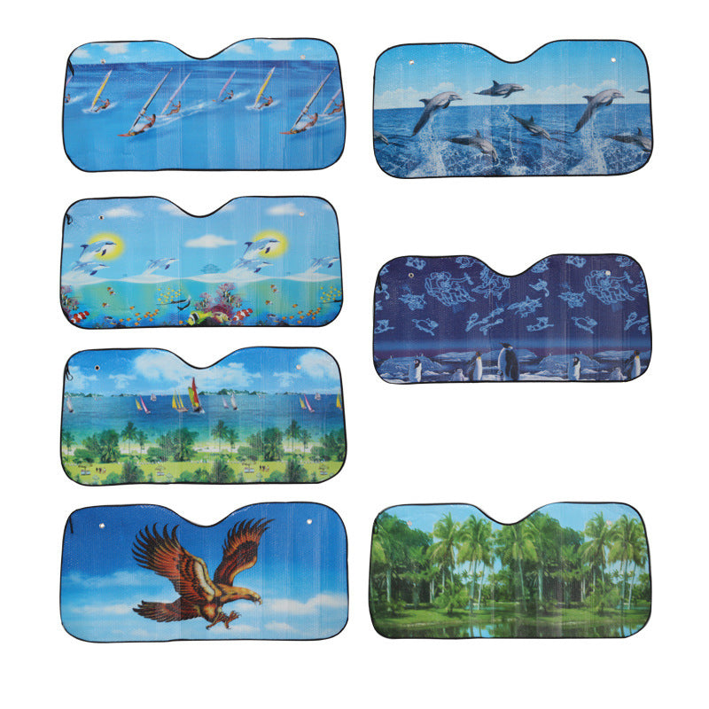 Cartoon Sunshade with Scenic Print for Car Windows