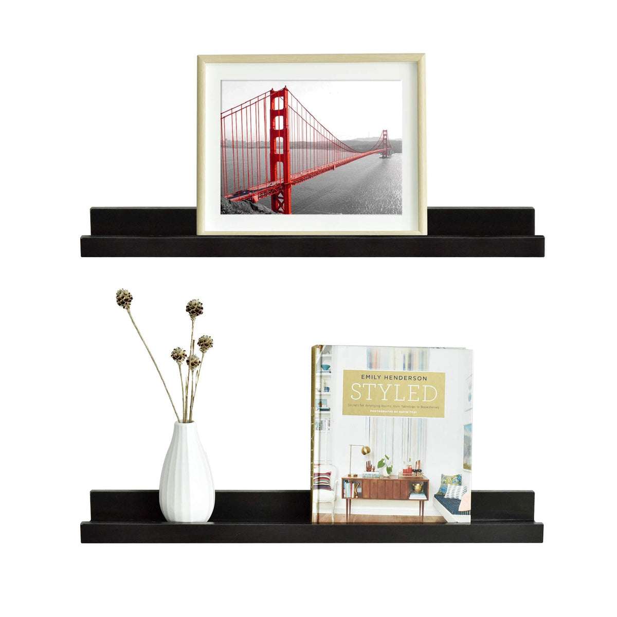 WELLAND Vista Espresso Wall Shelf Picture Ledge Floating Wall Shelves 24-inch Set of 2 Espresso