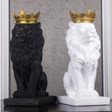 Crown Lion Resin Sculpture for Modern Home Decor