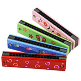 Wooden Painted Harmonica for Kids - 16 Holes Educational Toy