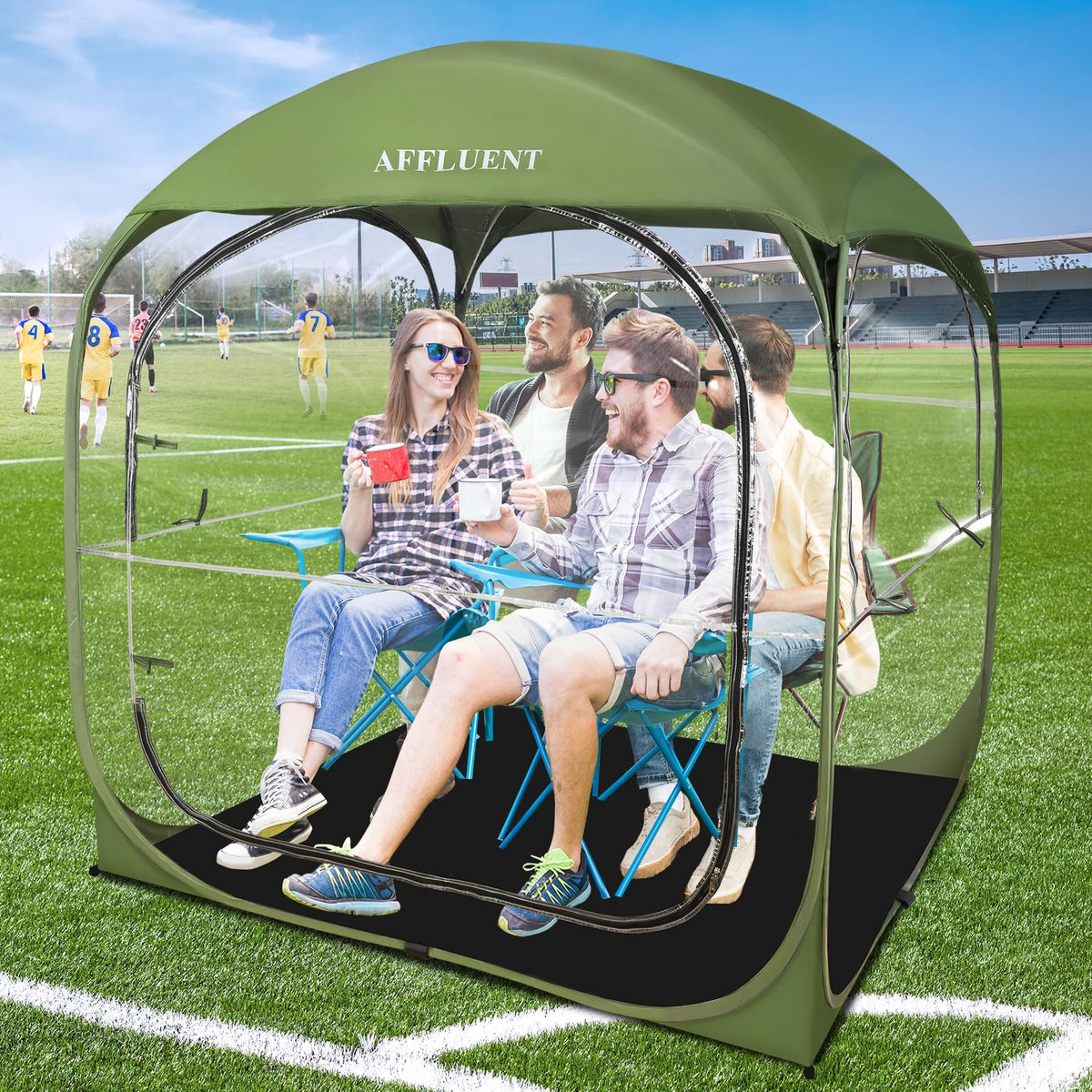 AFFLUENT Sports Tent Pop Up Shelter with Removable Top and Sealed Floor Instant Tent Shelter 2-6 Person Outdoor Bubble Transparent Weatherproof Tent for Watching Sports Soccer Rugby and Camping