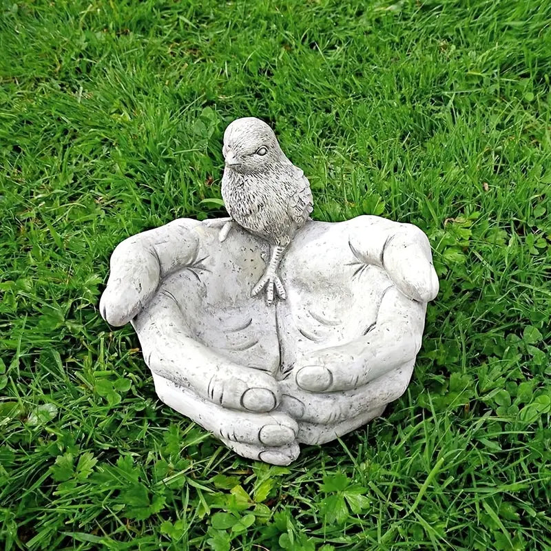 Hand-Shaped Bird Bath and Feeder Resin Garden Ornament
