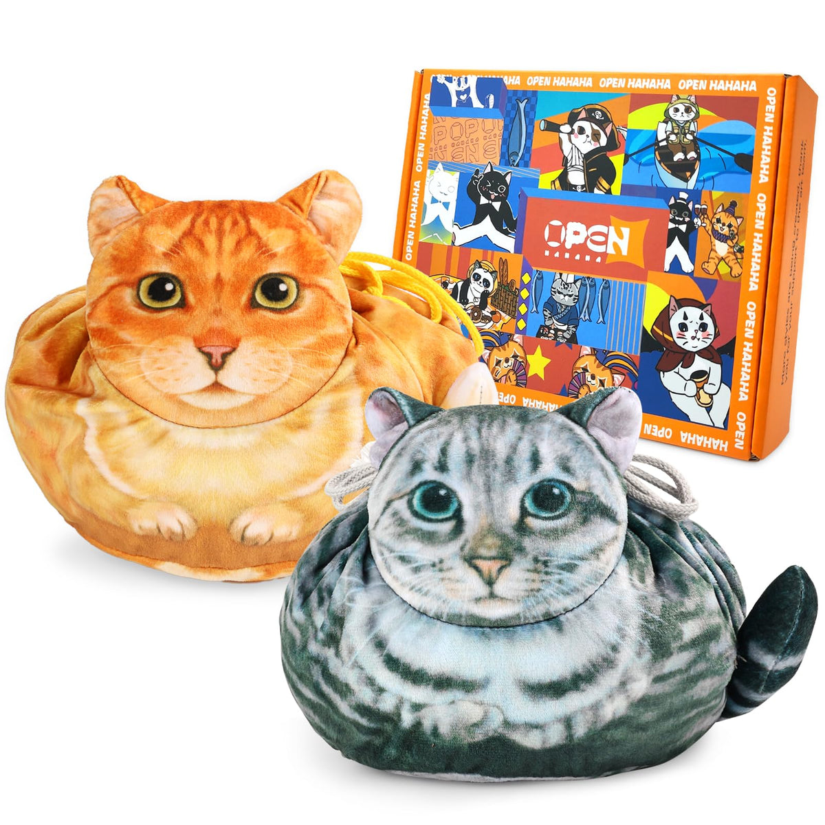 Openhahaha Drawstring Makeup Bag Cat Makeup Bag Travel Makeup Organizer Cosmetic Pouch Bag Cat Gift for Women Lay Flat Makeup Bag Gifts for Cat Lovers((2-Pack))