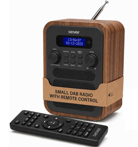 Denver DAB-48GR Grey Wooden FM Radio with Bluetooth