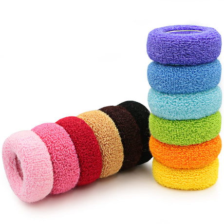 MARY LAVENDER Large Stretch Terry Cloth Hair Ties and Ponytail Holders - Thick Hair Elastics Knit Scrunchies for All Hair Types Hair Accessories for Women Girls Kids (12-Pack)