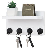 Nekon Key Holder Wall Mount 8.5 Inch Small Home Decor Wooden Wall Organizer with 4 Hooks and Shelf Wall Decor for Living Room Entryway Kitchen (White)